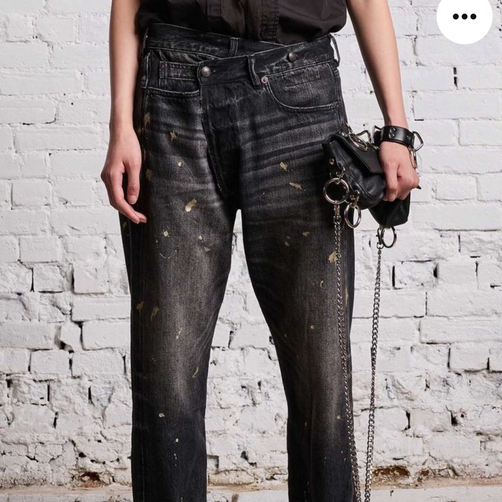 NWT R13 GOLD SPLATTER CROSSOVER JEAN - ETON SELVEDGE BLACK, 28 - Picture 9 of 9